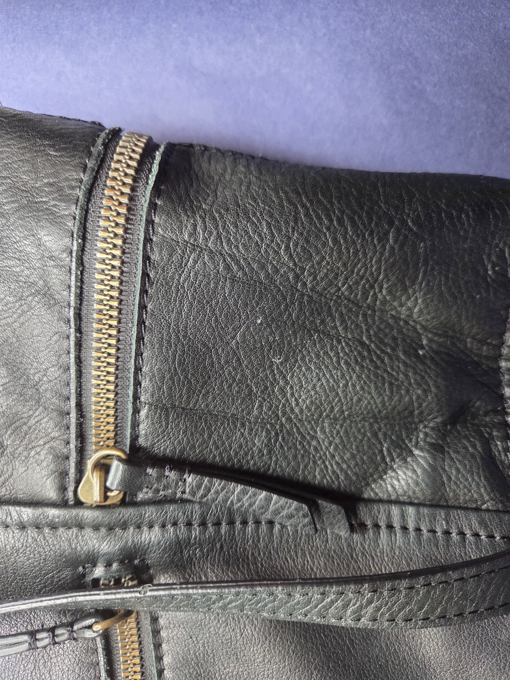 American Leather Black Shoulder Tote with Gold Zippers - Picture 11 of 14